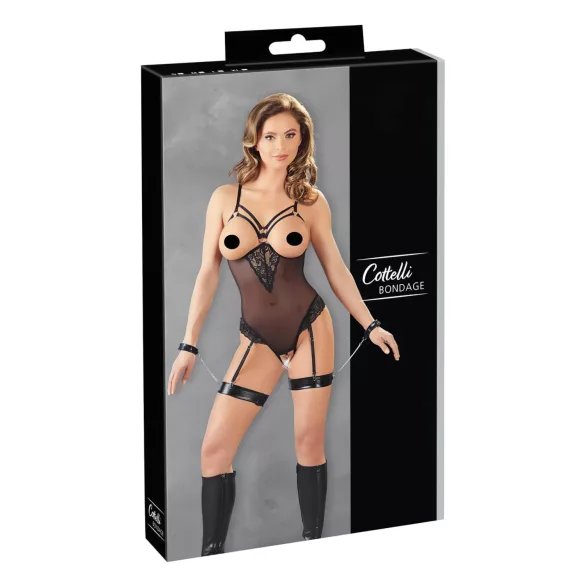 Cottelli Bondage - body com anéis de metal e algemas de pulso - preto - M