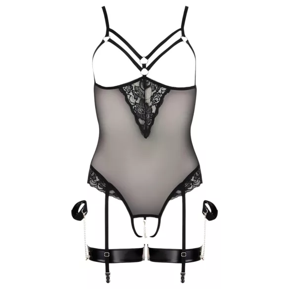 Cottelli Bondage - body com anéis de metal e algemas de pulso - preto - XL