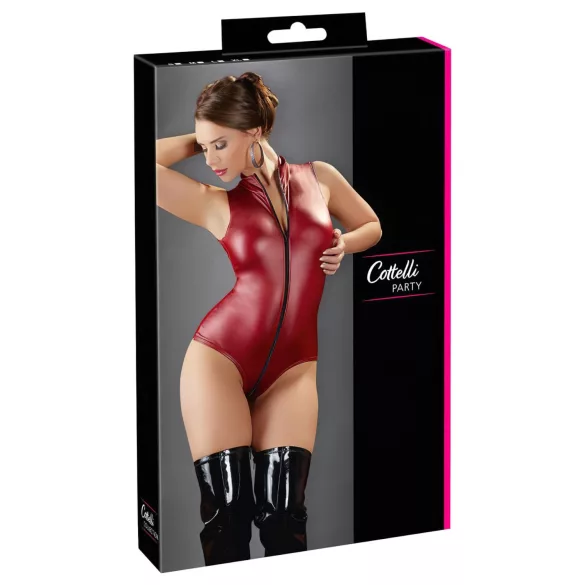 Cottelli Party - body brilhante sem mangas com fecho éclair (vermelho) - M