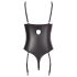 Abierta Fina - Body aberto de renda cintilante (preto)