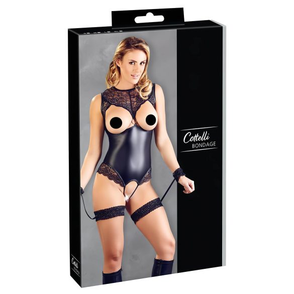 Cottelli Bondage - body aberto e algemas brilhantes (preto)