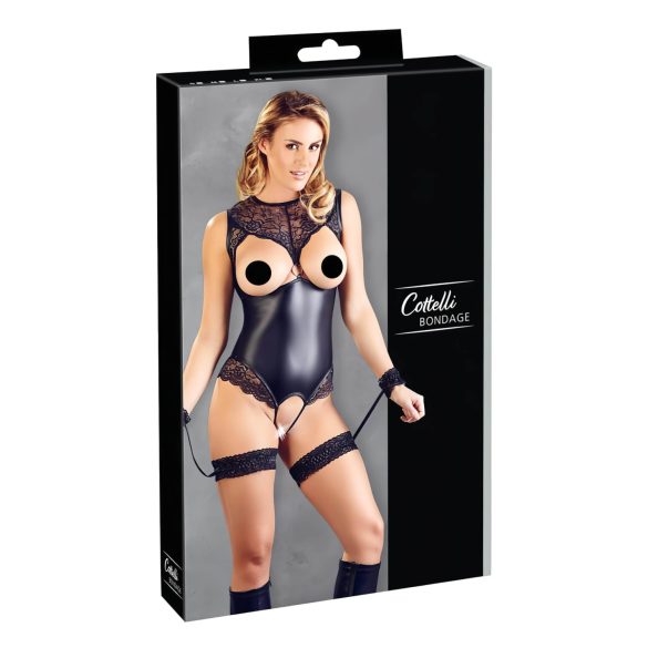 Cottelli Bondage - body aberto e algemas brilhantes (preto) - L