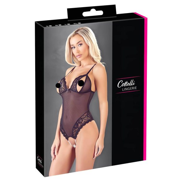 Cottelli - Body aberto com renda e pérolas (preto) - L