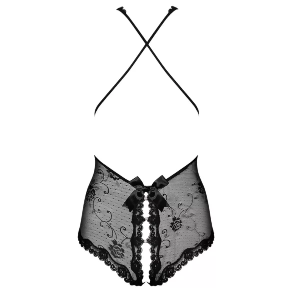 Obsessive Fiorenta - body rendado aberto com pérolas - preto
