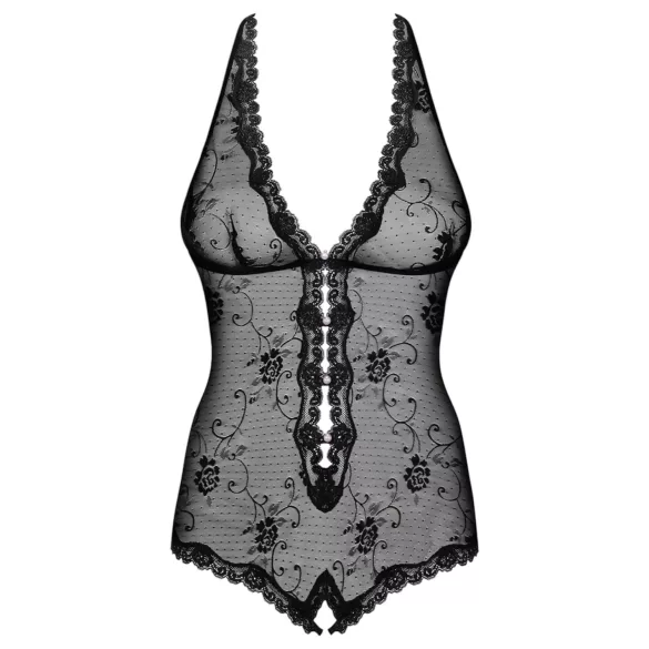 Obsessive Fiorenta - body rendado aberto com pérolas - preto