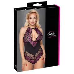   Cottelli Plus Size - body sensual florido - renda preta e lilás