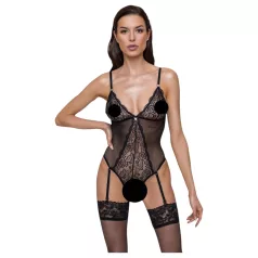 Cottelli - body aberto rendado com ligas - preto - L