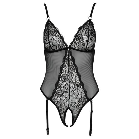 Cottelli - body rendado aberto com cinta-liga (preto) - L