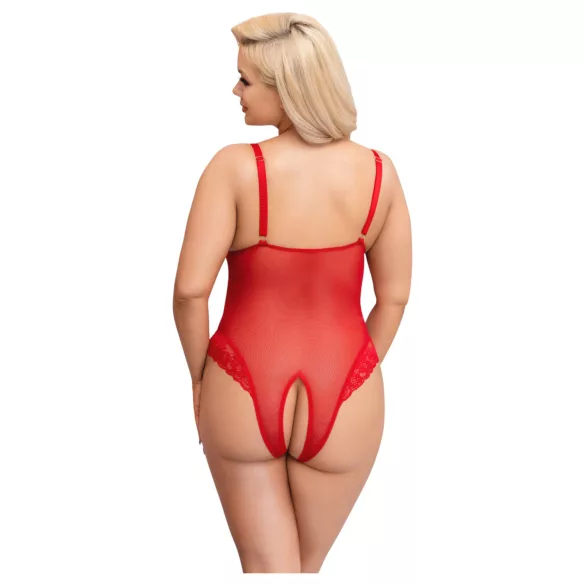 Cottelli Curves - body rendado transparente - vermelho - 2XL