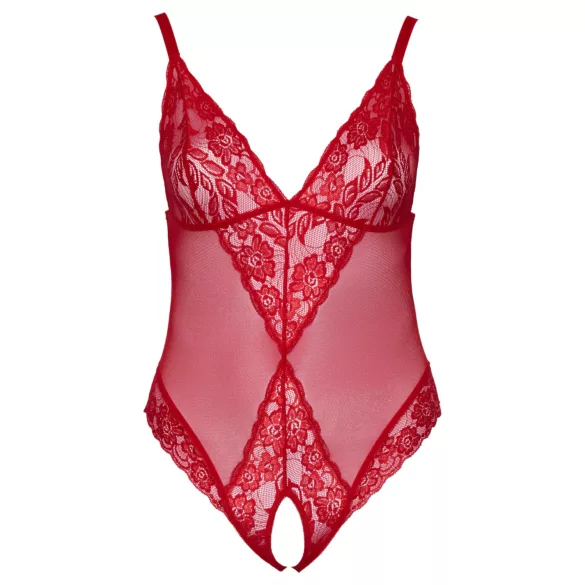 Cottelli Curves - body rendado transparente - vermelho - 2XL