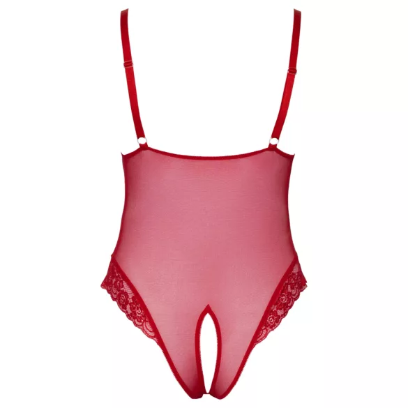 Cottelli Curves - body rendado transparente - vermelho - 2XL
