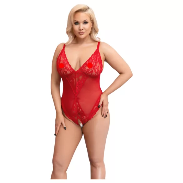 Cottelli Curves - body rendado transparente - vermelho - 3XL