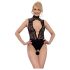 Abierta Fina - Body preto rendado aberto com strass