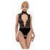 Abierta Fina - Body preto rendado aberto com strass
