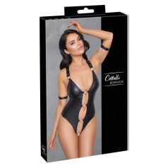 Cottelli Bondage - body aberto brilhante com argola (preto)