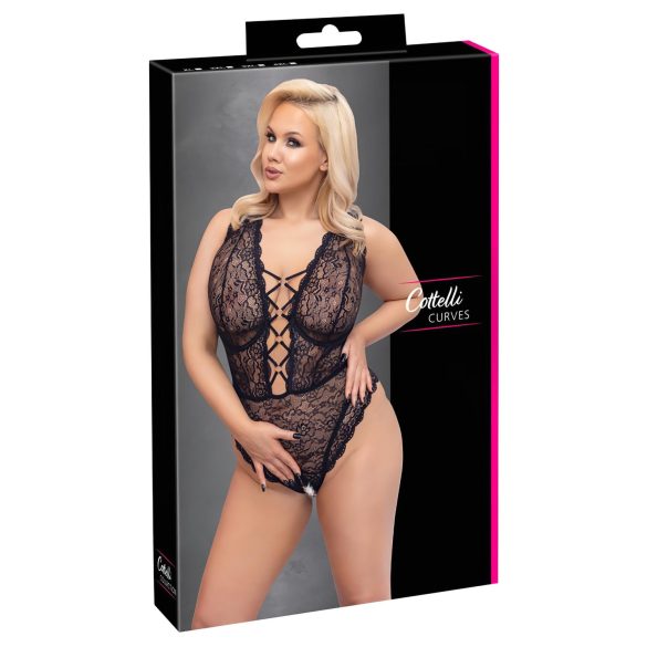 Cottelli Curves Plus Size - Body Transparente com Estampas (preto)