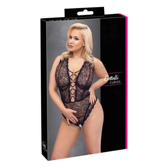 Cottelli Curves Plus Size - Body Transparente com Estampas (preto)