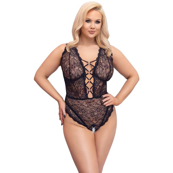 Cottelli Curves Plus Size - body transparente estampado (preto)