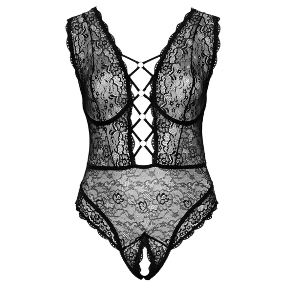 Cottelli Curves Plus Size - body lingerie transparente rendado - preto - 90D/XL