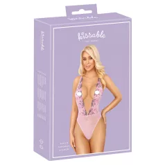 Kissable - body renda bordado floral - rosa - L/XL