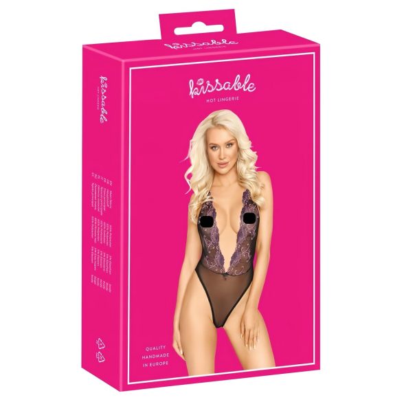 Body preto com bordado rosa beijoável - L/XL