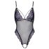 Cottelli - body de renda bordada aberto (preto-roxo) - M