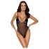 Cottelli - body de renda bordada aberto (preto-roxo) - L