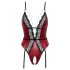 Abierta Fina - Body aberto com cinta-liga (preto-vermelho)