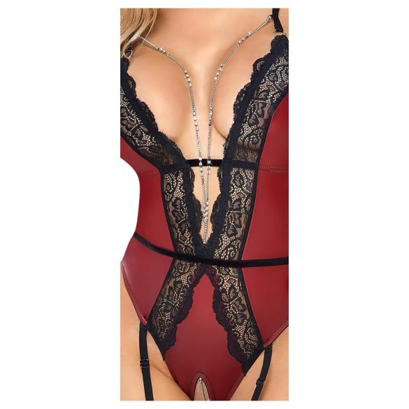 Abierta Fina - body aberto com ligas (preto-vermelho) - M