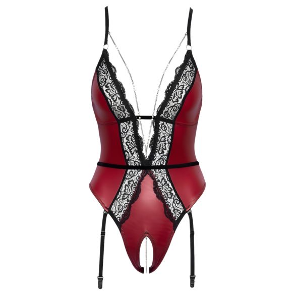 Abierta Fina - body aberto com ligas (preto-vermelho) - M