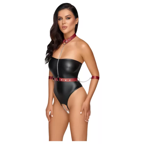 Cottelli Bondage - body brilhante com algemas de braço - preto - M