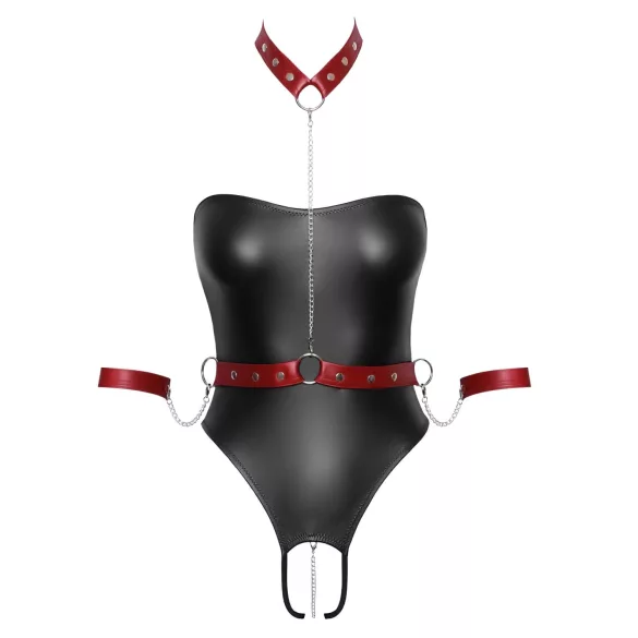 Cottelli Bondage - body brilhante com algemas de braço - preto - M