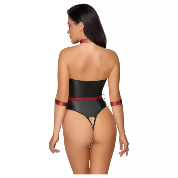 Cottelli Bondage - body brilhante com algemas de braço - preto - M