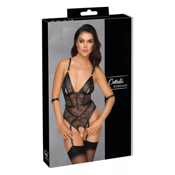 Cottelli Bondage - body aberto com algemas - lingerie preta - M