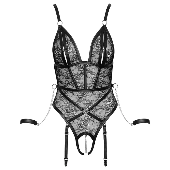 Cottelli Bondage - body aberto com algemas - lingerie preta - L