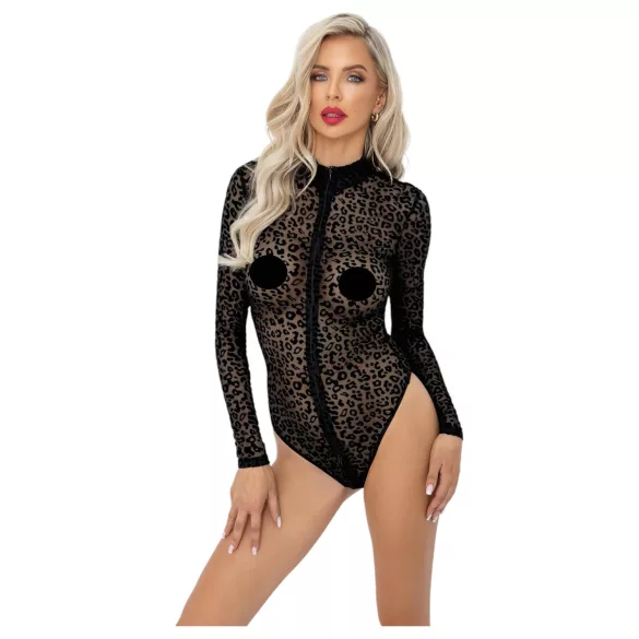 Noir - body de manga longa com estampa de leopardo (preto) - M