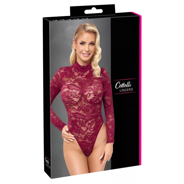 Cottelli - body de renda transparente (vermelho)