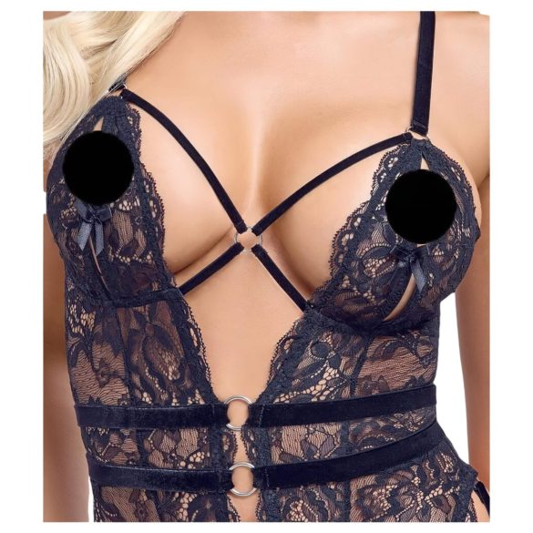 Cottelli - body sensual aberto com tiras (preto)