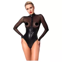   Noir - body feminino brilhante - recorte transparente - preto - XL