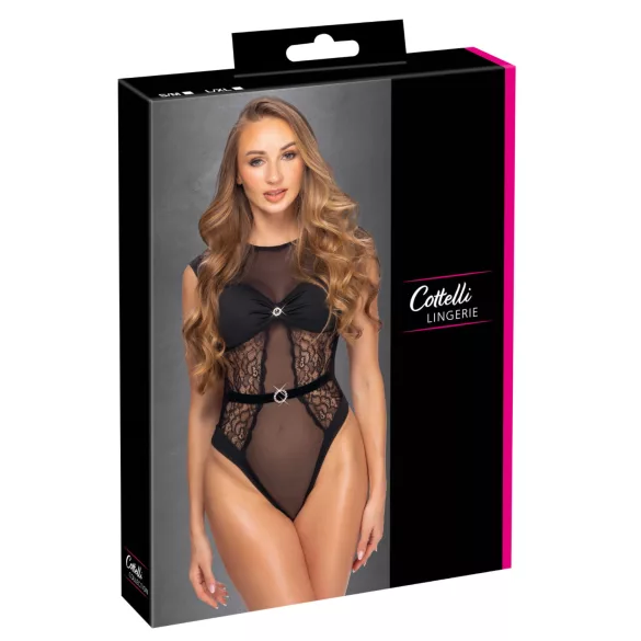 Cottelli - body rendado transparente - preto