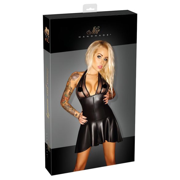 Noir - Vestido Preto com Corpete Transparente e Colarinho Elegante - XL