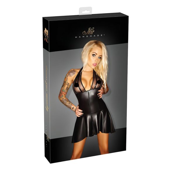 Noir - Vestido Preto com Corpete Transparente e Colarinho Elegante - XL