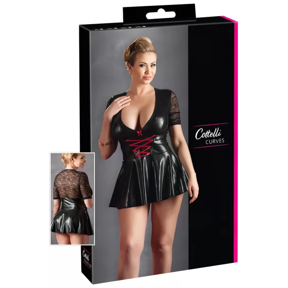 Cottelli Plus Size - vestido brilhante com espartilho vermelho - preto - XXXXL