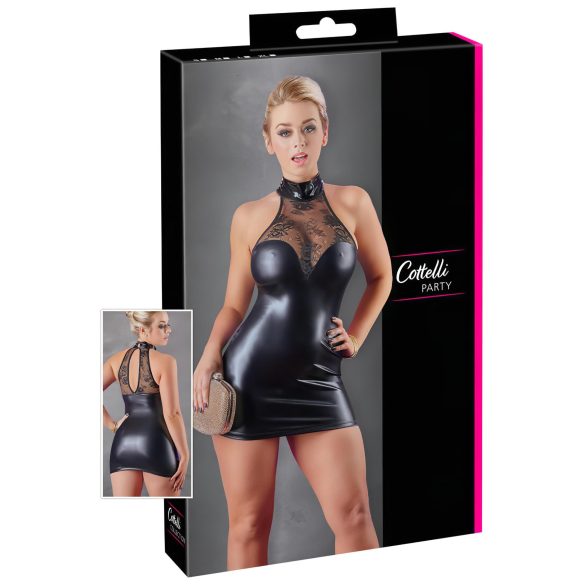 Cottelli - Mini Vestido de Renda Brilhante com Gargantilha (Preto) - M