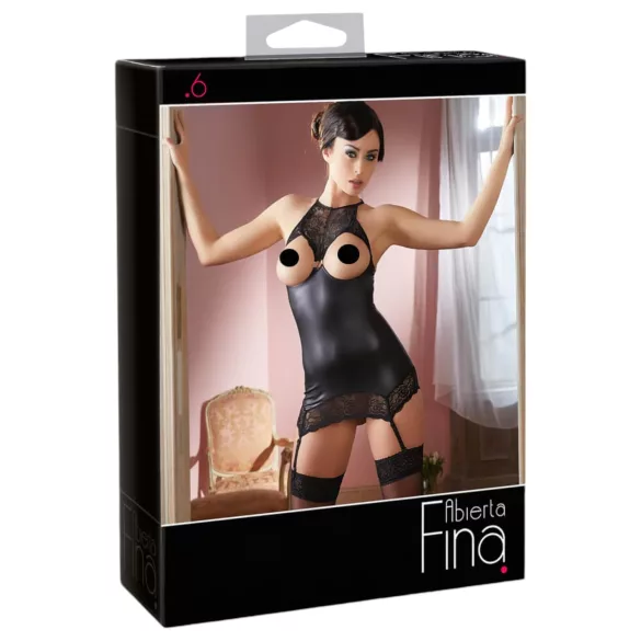 Abierta Fina - minivestido sexy - tecido brilhante preto - XL