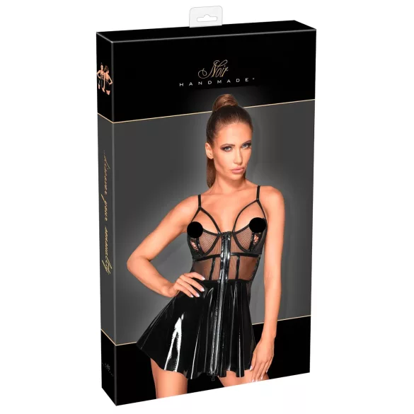 Noir - vestido vinil com rede - preto - L