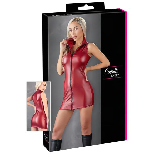 Mini Vestido Brilhante Sem Mangas com Zíper - Vermelho