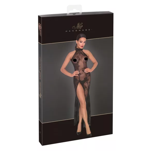 Noir - vestido longo transparente floral - preto - L