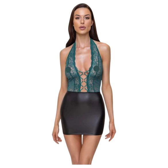 Cottelli - Vestido rendado brilhante com cordões (preto-verde) - L