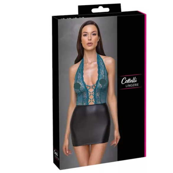 Cottelli - vestido sexy de renda com laço - preto e verde - L